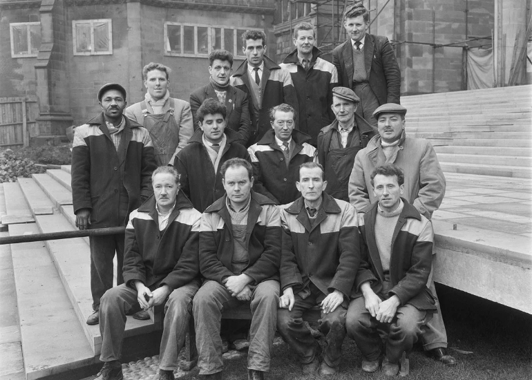 Black and white photo of Laing workers