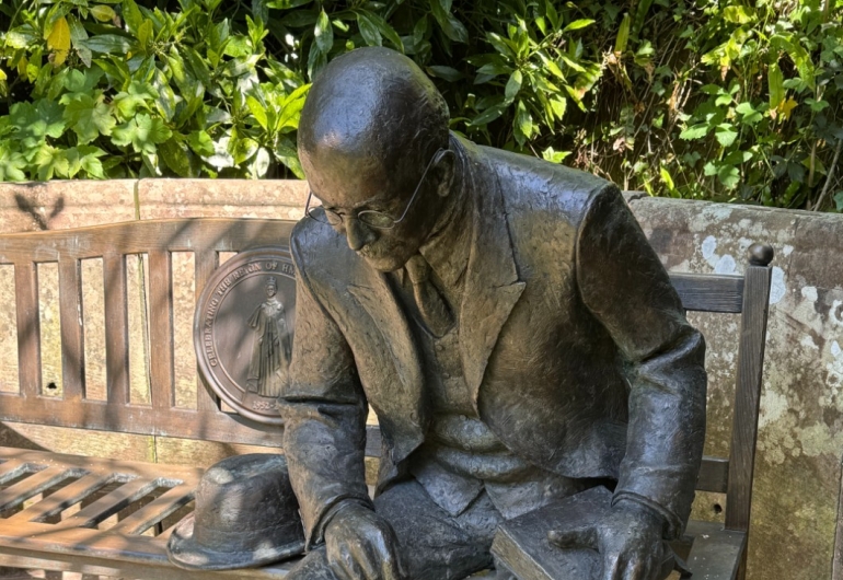Life sized statue of Sir John at Furness Abbey
