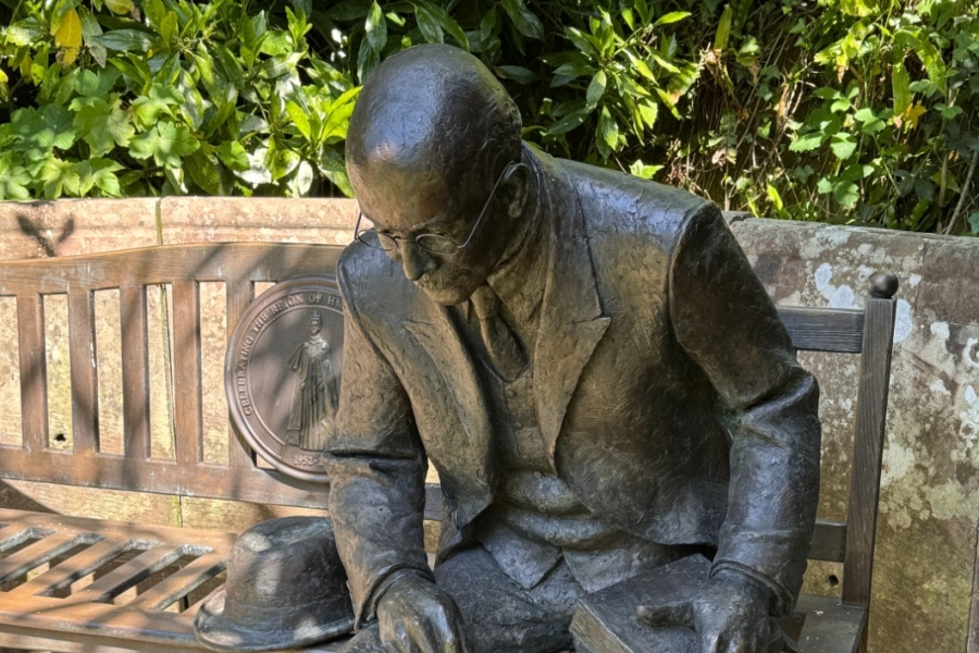 Life sized statue of Sir John at Furness Abbey