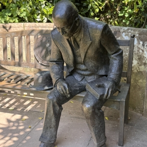 Life sized statue of Sir John at Furness Abbey.